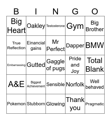 Best Man's Speech Bingo Card