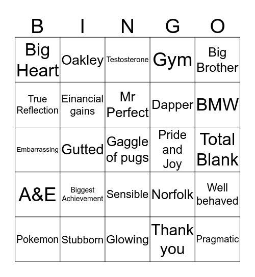 Best Man's Speech Bingo Card