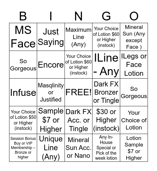 Lotion and Packages Bingo  Bingo Card