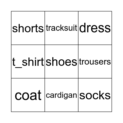 Clothes  Bingo Card