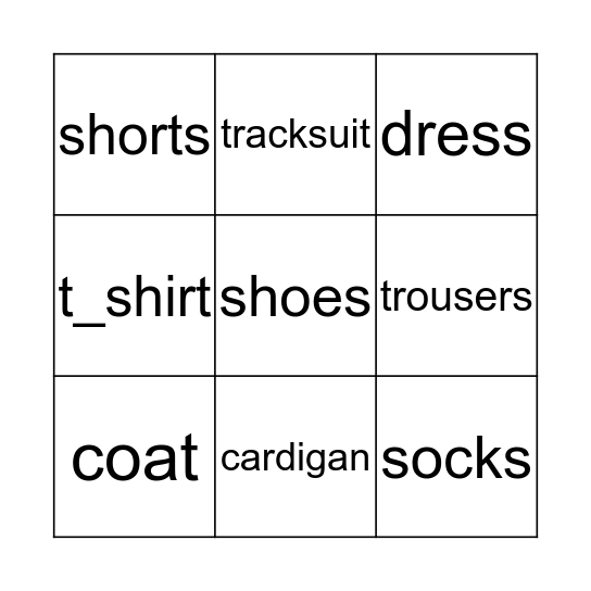 Clothes  Bingo Card