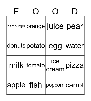 BINGO FOR FOOD!! Bingo Card