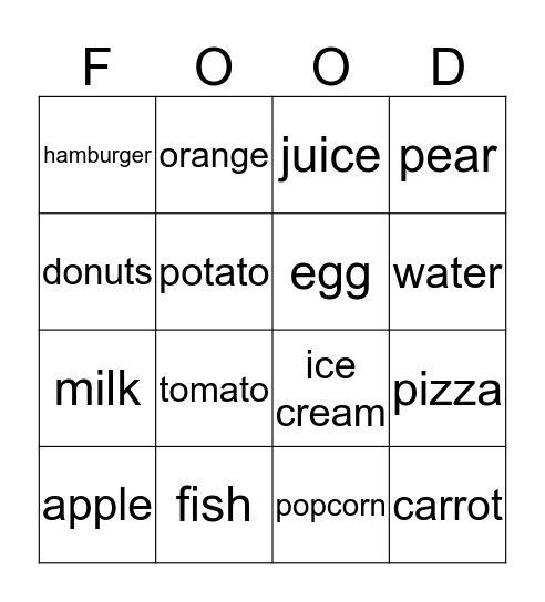 BINGO FOR FOOD!! Bingo Card