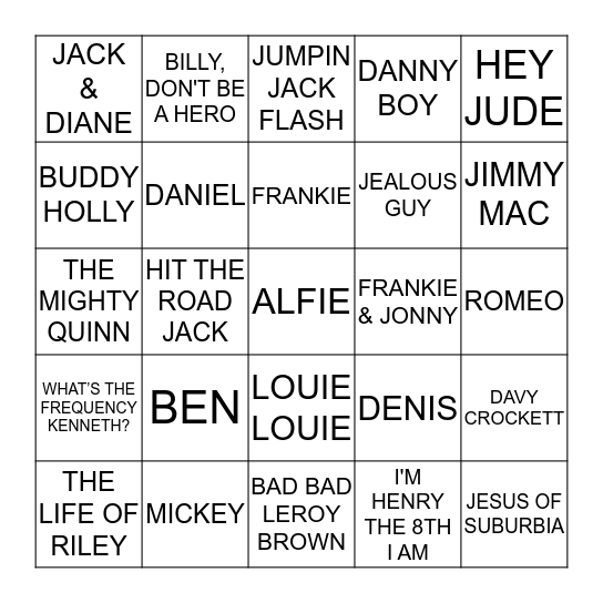 HERE COME THE BOYS! Bingo Card