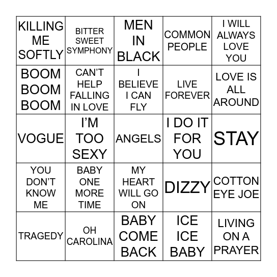 90s Bingo Card