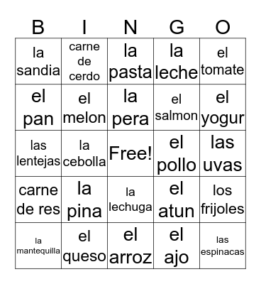 LA COMIDA ESPANOL 2 Bingo Card