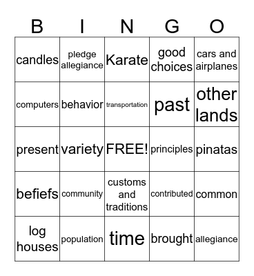 Community Life - Then and Now  Bingo Card