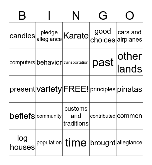 Community Life - Then and Now  Bingo Card