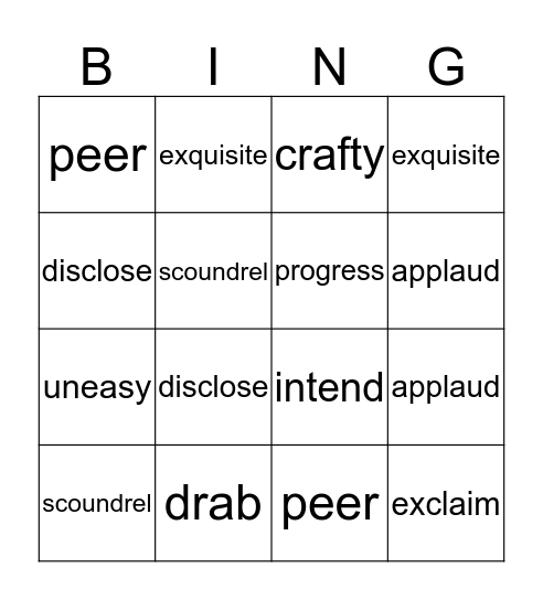 Lesson 6 Vocabulary Bingo Card