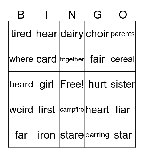 R 1 Bingo Card