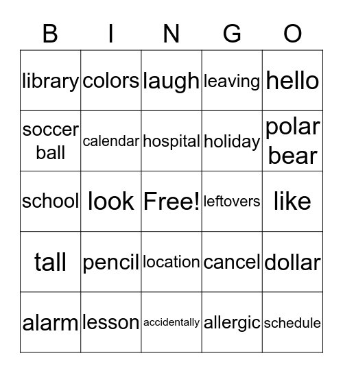 L 1 Bingo Card