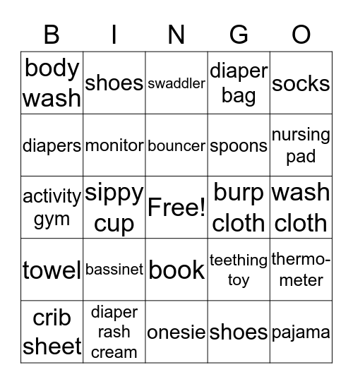 Baby Bingo Card