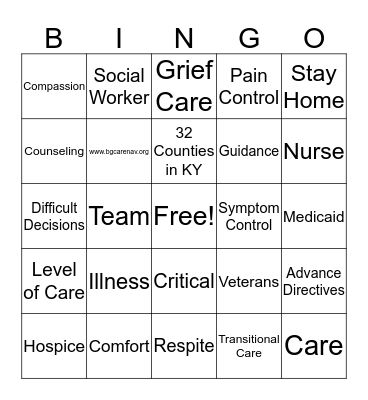 Bluegrass Care Navigators Bingo Card