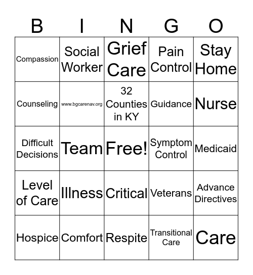 Bluegrass Care Navigators Bingo Card