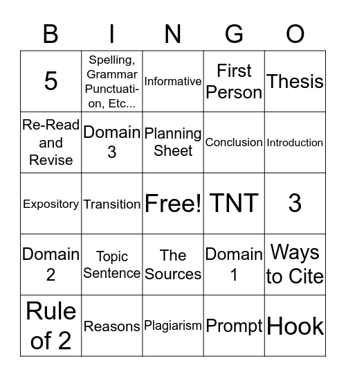 FSA Writing Review  Bingo Card