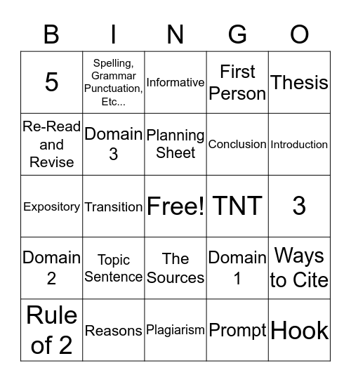 FSA Writing Review  Bingo Card