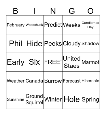 Groundhog Day Bingo Card