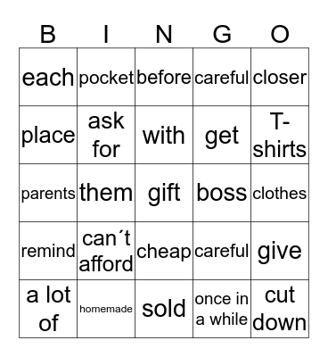 Money Matters Bingo Card