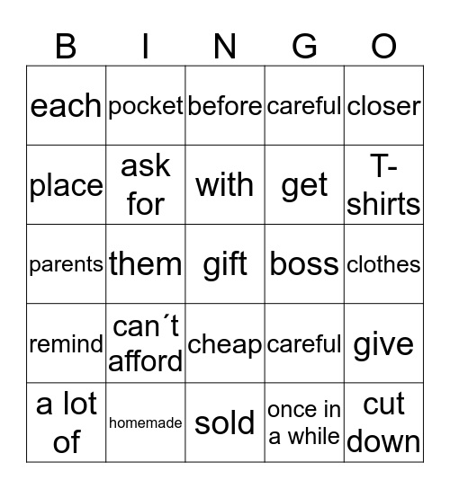 Money Matters Bingo Card