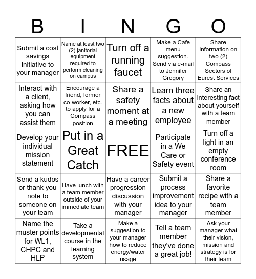 COMPASS | ONE TEAM Bingo Card