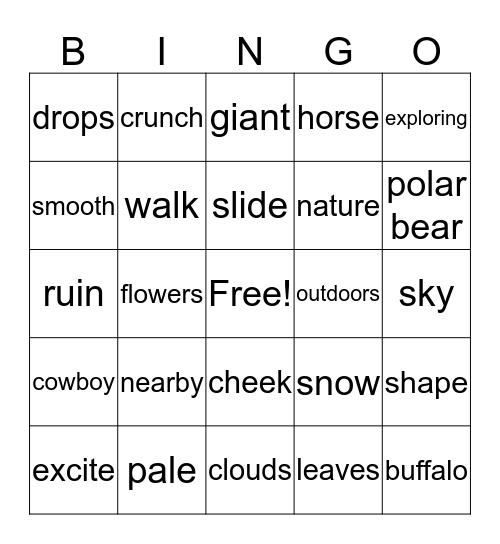 Nature Excites Me! Wonders G2/3 U4 W5 Bingo Card