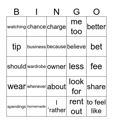 Money Matters Bingo Card