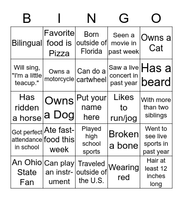 Rock Harbor Church Bingo Card