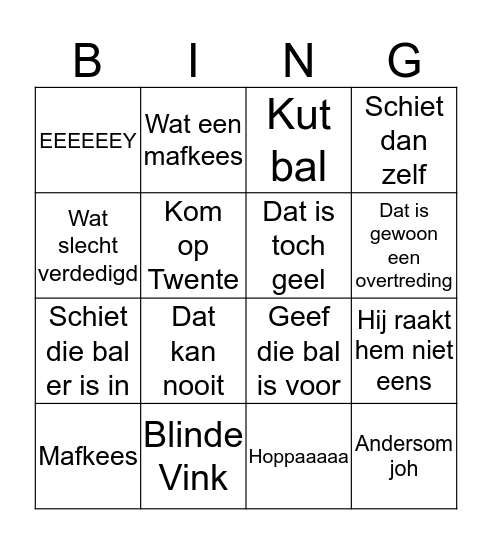 Joey's Fc Twente Bingo Card