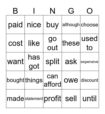 Money Matters Bingo Card