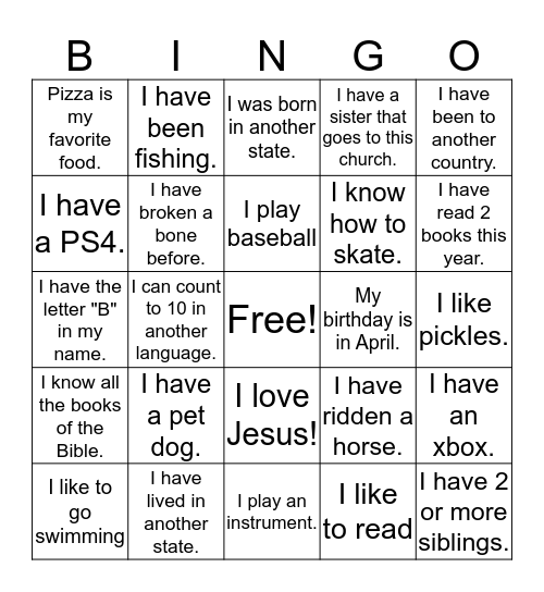 BINGO to Meet you Bingo Card