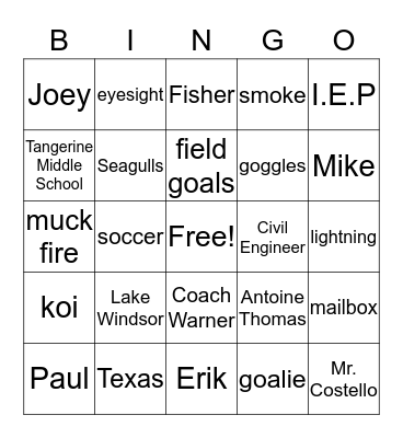 Tangerine Bingo Card