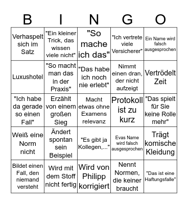 Zivilrecht AG Bullshit Bingo Card