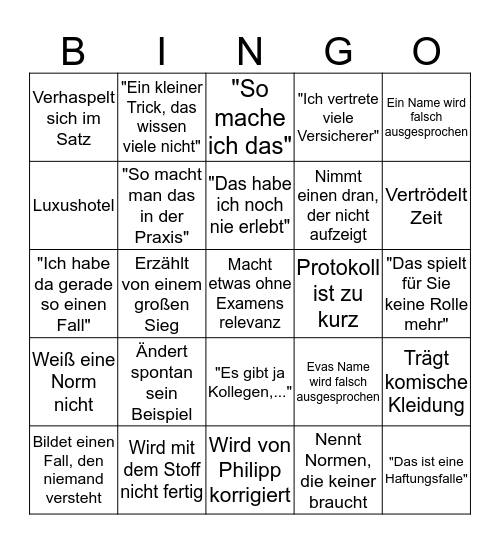 Zivilrecht AG Bullshit Bingo Card