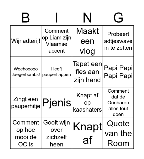 Kapitein Bingo Card