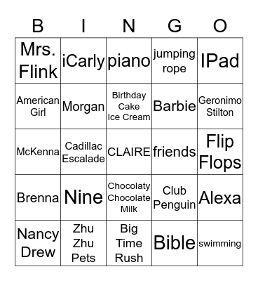 Happy Birthday Claire! Bingo Card