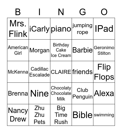 Happy Birthday Claire! Bingo Card