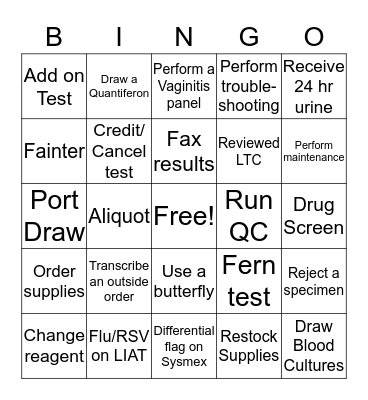 Laboratory Week 2019 Bingo Card