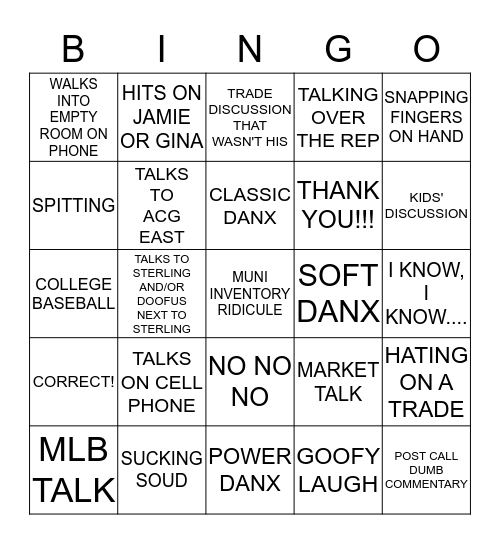 DANX BINGO Card