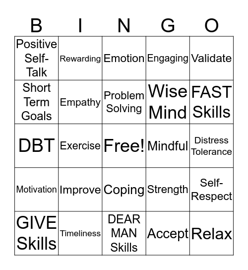 DBT  Bingo Card