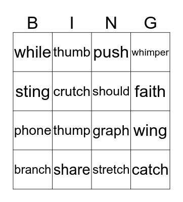 Diagraph Bingo Card
