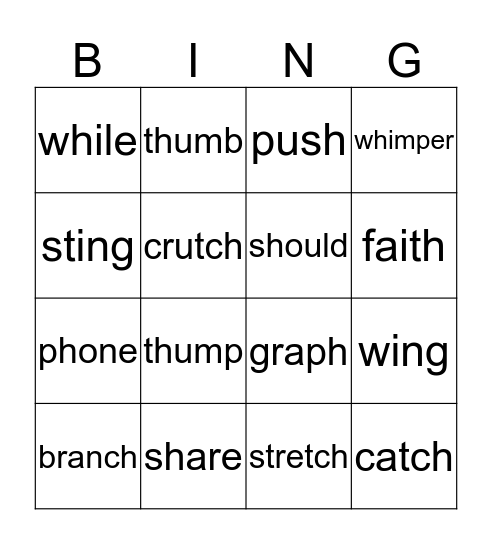 Diagraph Bingo Card