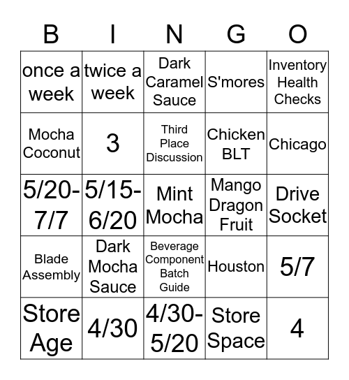 Summer Promo Bingo Card