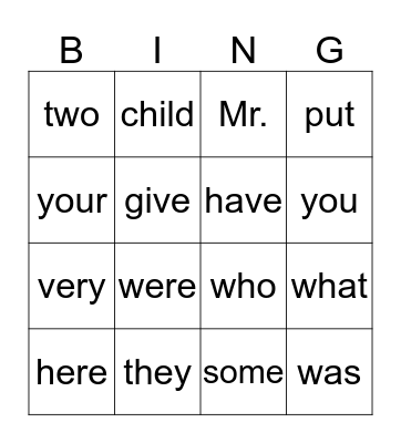 OG sight words 1-30 Bingo Card