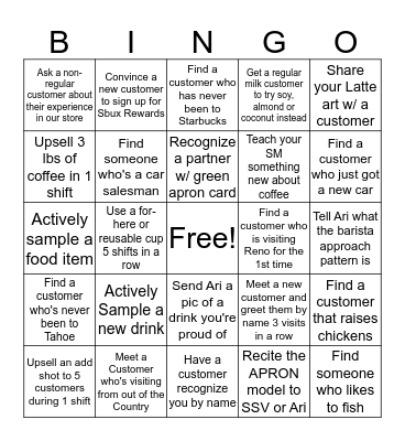 Barista Bingo Card