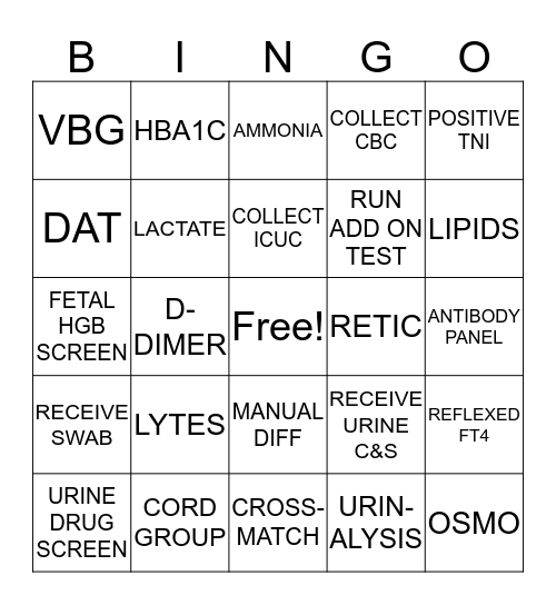 LAB BINGO (MAINLAB TECH) Bingo Card