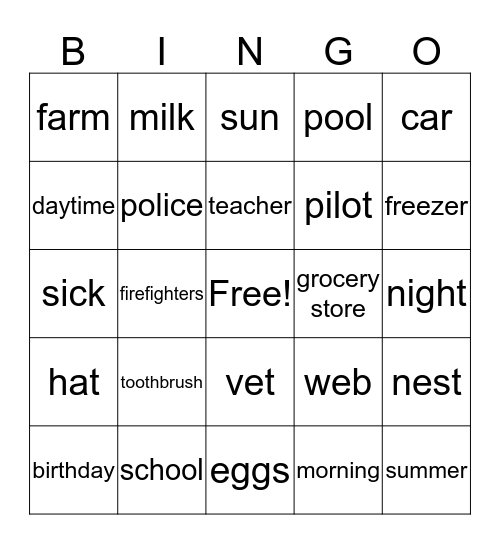 Wh- Questions Bingo Card