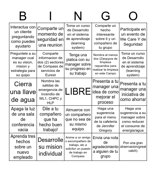 COMPASS | UN EQUIPO Bingo Card