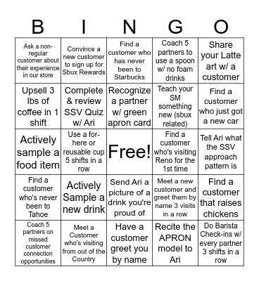 Shift Supervisor Bingo Card