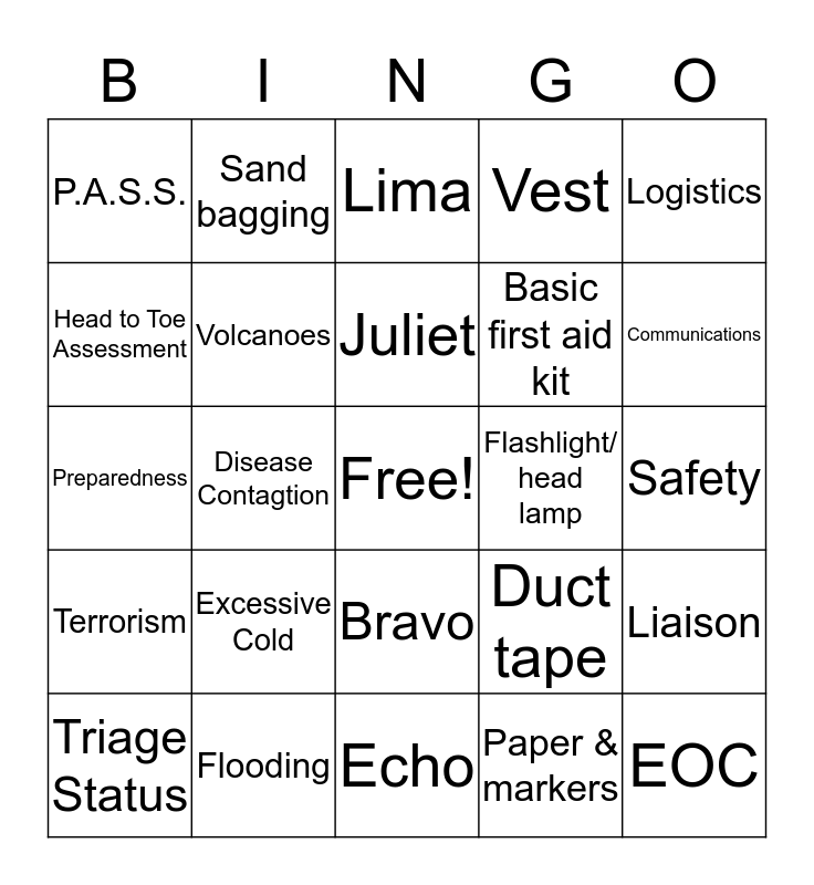 CERT Bingo Card