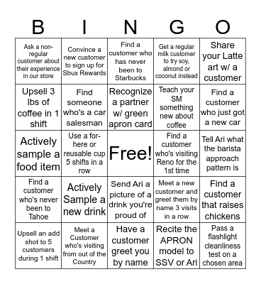 Barista Bingo Card